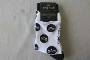 Owlcrates Loves You Black and White Owl Print Women's Crew Socks, New - Picture 1 of 8