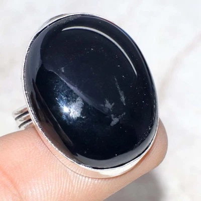 Черный оникс 925 серебро покрытием ручной работы кольцо США 7 обещание подарок для женщин JW - Изображение 1 из 3