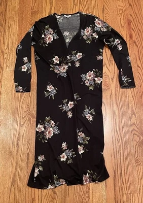 Cárdigan Charlotte Russe Duster Grande Frente Abierto Floral Negro Malva Azul Usado en Excelente Condición Foto 1 de 4