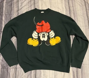 Vintage 90s Mickey & Co Upside Down Mickey Mouse Rare Green Sweatshirt Size XL - Bild 1 von 6