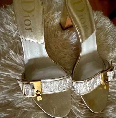 Vtg DIOR Trotter Key Monogram Mules Sz 38 Galliano Era - Image 1 of 4