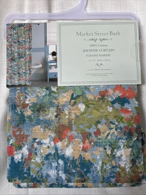 Market Street Furano Marine Cotton 72” New Shower Curtain Muted Lovely Floral - Image 1 of 4