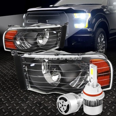 ЧЕРНЫЙ КОРПУС ФАРЫ ЯНТАРНЫЙ УГОЛ + БЕЛЫЙ СВЕТОДИОД 9007 HID + ВЕНТИЛЯТОР ДЛЯ 02-05 DODGE RAM - Изображение 1 из 4