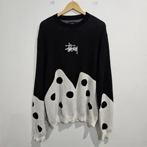 Stussy Dice Crewneck Mens Knit Sweater Size XL Black & White Cotton Pullover - Picture 1 of 13