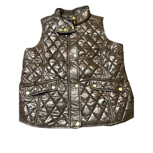 Talbots Petites Quilted Puffer Vest Dark Brown Gold Interior Size Large Petite - Picture 1 of 4