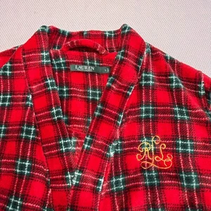 Lauren Ralph Lauren Weihnachts Morgenmantel Damen L Plüsch rot grün kariert Fleece Urlaub - Bild 1 von 14