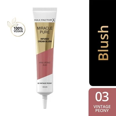 MAX FACTOR Miracle Pure Infused Cream Blush 03 Vintage Peony 15ml Vegan - Image 1 of 4