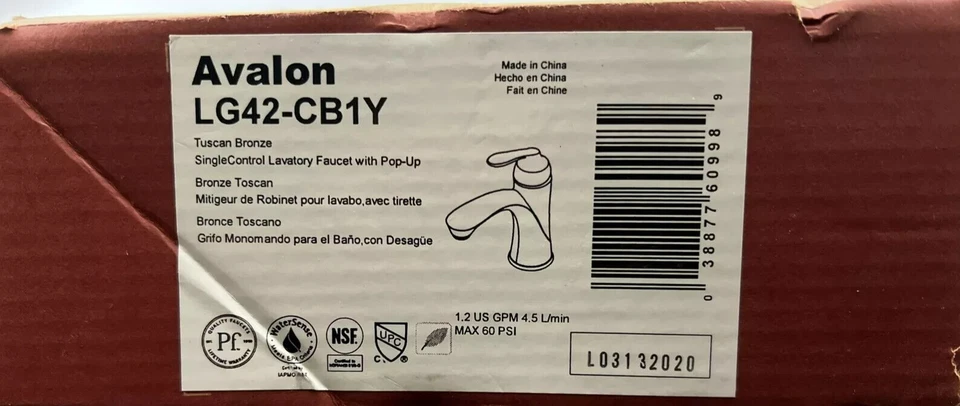 Pfister LG42-CB1Y Avalon Single Control Bathroom Faucet With Push & Seal Bronze - Image 1 of 1
