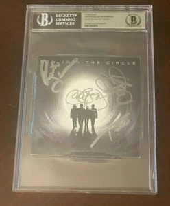 CD folleto firmado autografiado por Jon Bon Jovi x4 Richie Sambora Beckett Slabbed BAS - Imagen 1 de 1