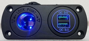 QC 3.0 DUAL USB QUICK CHARGE + POWER SOCKET WITH LED FLUSH MOUNT 4X4 CAR AU - Picture 1 of 6