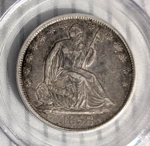 Medio dólar sentado 1858-O graduación profesional XF45 mejor fecha 50c era anterior a la guerra civil grado PQ - Imagen 1 de 7