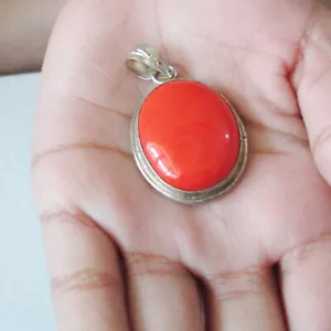 Gemstone silver plated handmade oval red coral cabochon Pendant jewelry - Imagen 1 de 8