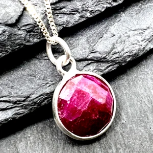 Real Ruby Pendant 11mm Wide 925 Sterling Silver 46cm Curb Chain July Birthstone - Picture 1 of 10