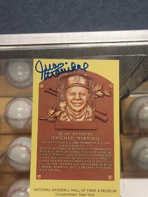 Juan Marichal Signed Gold HOF Plaque Postcard JSA - Image 1 of 3
