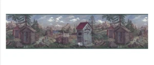 Country Pre-Pasted Wallpaper Border BC 103552 Outhouses Mountains Cactus Robin - Picture 1 of 6