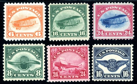 USAstamps Unused VF US 1918 Airmail Complete Scott C1 - C6 OG MHR SCV $325 Cover