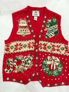 Tiara International ~ 1998 Christmas Joy Pullover Weste ~ handgestrickt (nicht) hässlich ~ S - Bild 1 von 9