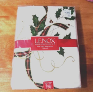 NEW/SEALED Lenox 60' by 104' Rectangle Holiday Tablecloth Ivory Ribbon - Picture 1 of 8