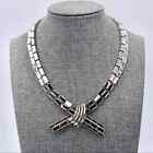 1960’s Era Knot Bow Rectangle Link Bow Vintage Silver Tone Necklace