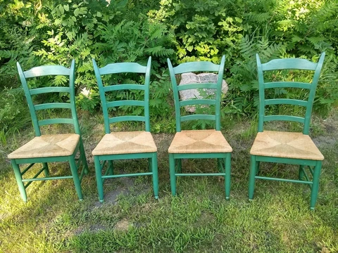 Kelly Green Ladderback Dining Chair set of 4 Rush Seats 42" tall Cover
