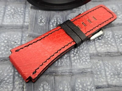 Pulseira de relógio de couro avestruz 26mm/24mm design minimalista sob medida couro exótico - Imagem 1 de 4