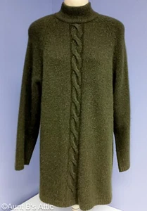 Vintage 80's-90's Jones New York Ladies Dk Olive Lambswool/Angora Long Sweater S - Picture 1 of 7