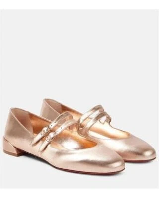 Christian Louboutin DULCE JANE PLANO Cuero Metálico Mary Jane Zapatos Leche $895 Foto 1 de 4