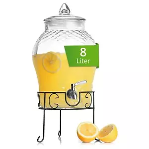 Getränkespender 8 L mit Zapfhahn + Ständer aus Glas Wasserspender Saftspender - Bild 1 von 7