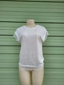 NEW ZARA WOMAN IVORY lace linen t-shirt Short Sleeve round neck Size S #6533B - Picture 1 of 9