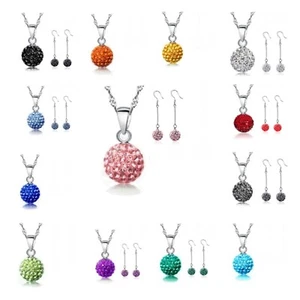 Women Trendy Crystal Ball Pendant Necklace And Earrings Jewellery Set Gift UK - Picture 1 of 18