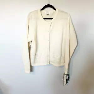 Vintage lamb’s wool angora rabbit hair cream pearl bead cardigan medium - Picture 1 of 9