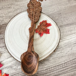 Large Acacia Wood SPOON & SPOON REST, Acorn & Oak Leaf Design, Thanksgiving, NEW - Picture 1 of 6