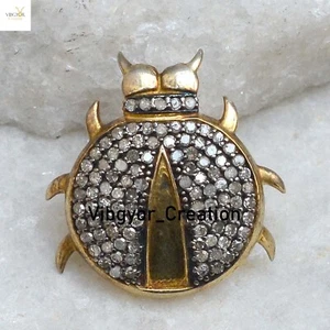 Colgante con dije de insectos de diamantes pavé natural oro vermeil plata 925 joyería hecha a mano - Imagen 1 de 3