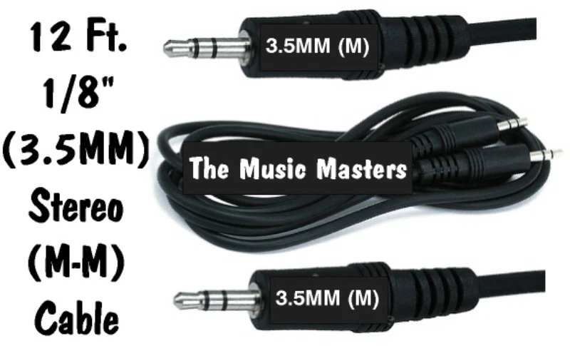 12' ft 3.5MM (1/8") M-M Audio Cable Patch Wire Headphone Outputs to Aux Inputs - Image 1 of 1