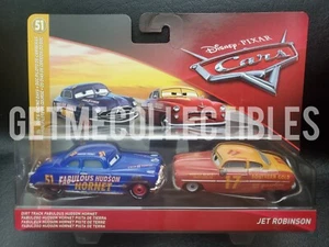 DISNEY PIXAR CARS DIRT TRACK FABULOUS HUDSON HORNET JET ROBINSON 2 PACK SAVE 6% - Picture 1 of 2
