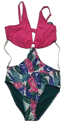 Traje de baño de una pieza rosa cobertura media estampado floral XL Decree para mujer NUEVO Foto 1 de 4