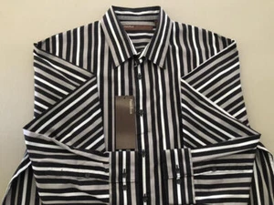 Camisa manga larga PERRY ELLIS NUEVA CON ETIQUETAS negra gris blanca a rayas XL - Imagen 1 de 8