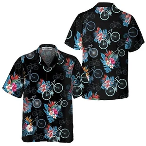 Blue Tropical Leaves Cycling Hawaiian Shirt Tropical Mountain Bike Shi - Picture 1 of 2