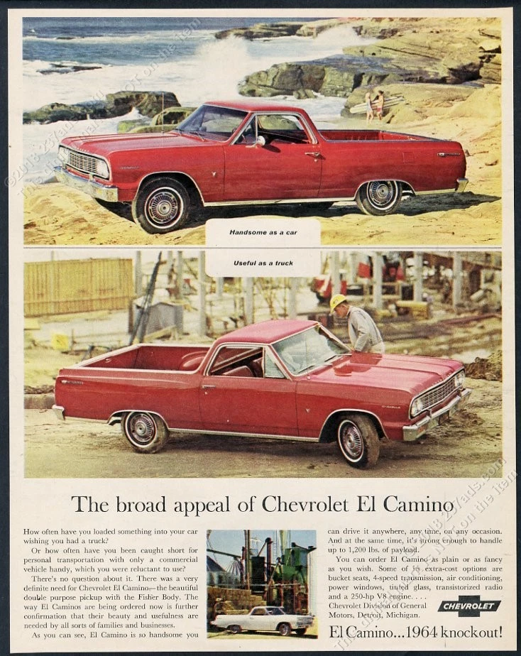 Camión Chevy El Camino 1964 coche rojo 2 fotos anuncio impreso vintage Foto 1 de 1