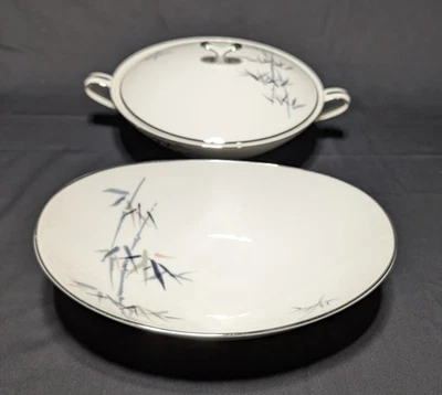 Vintage Noritake Nippon Bamboo Toki Kaisha 2 Vegetable Bowls Platinum Trim  - Image 1 of 4