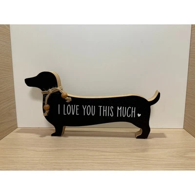 Placa de madeira preta para cachorro Dachshund I Love You This Much decoração rústica - Imagem 1 de 4