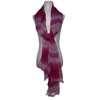 Ann Taylor 100% Silk Scarf Wrap Shawl Pink Fuchsia Ombre Stripe Sheer 41x77 - Image 1 of 3