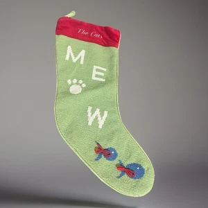 Lands End Vintage Nadelspitze Weihnachten Wollstrumpf The Cats / MEOW Spell Out - Bild 1 von 8
