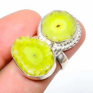 Natural Green Solar Quartz Eye Drusy Handmade Antique Design Ring s.6 TR7508-167 - Image 1 of 3