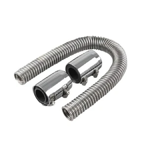 24in Polished Stainless Steel Flex Radiator Hose Kit w/ End Caps Upper & Lower - Picture 1 of 5