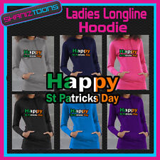 IRISH IRELAND HAPPY ST PATRICKS DAY FLAG EMBLEM LADIES TEENAGERS LONGLINE HOODIE