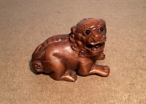 Japanese Boxwood Netsuke Figurine - Foo Dog  - Signed - Picture 1 of 8