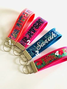 monogrammed key fobs, personalized key ring, wristlet key fob/ Ribbon - Picture 1 of 8