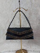 Vintage Handmade Black Satin Bronze Beaded Boho Evening Shoulder Bag