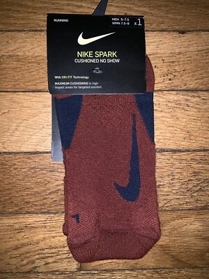Nike Spark Cushioned NoShow Running Socks Men 6-7.5, Wmn 7.5-9 SX5462 250 Maroon - Image 1 of 2